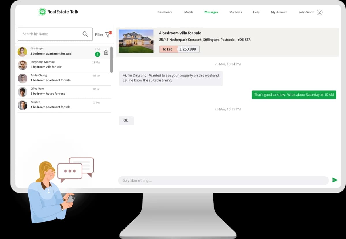 Smartphone showing local property expert profiles and chat options