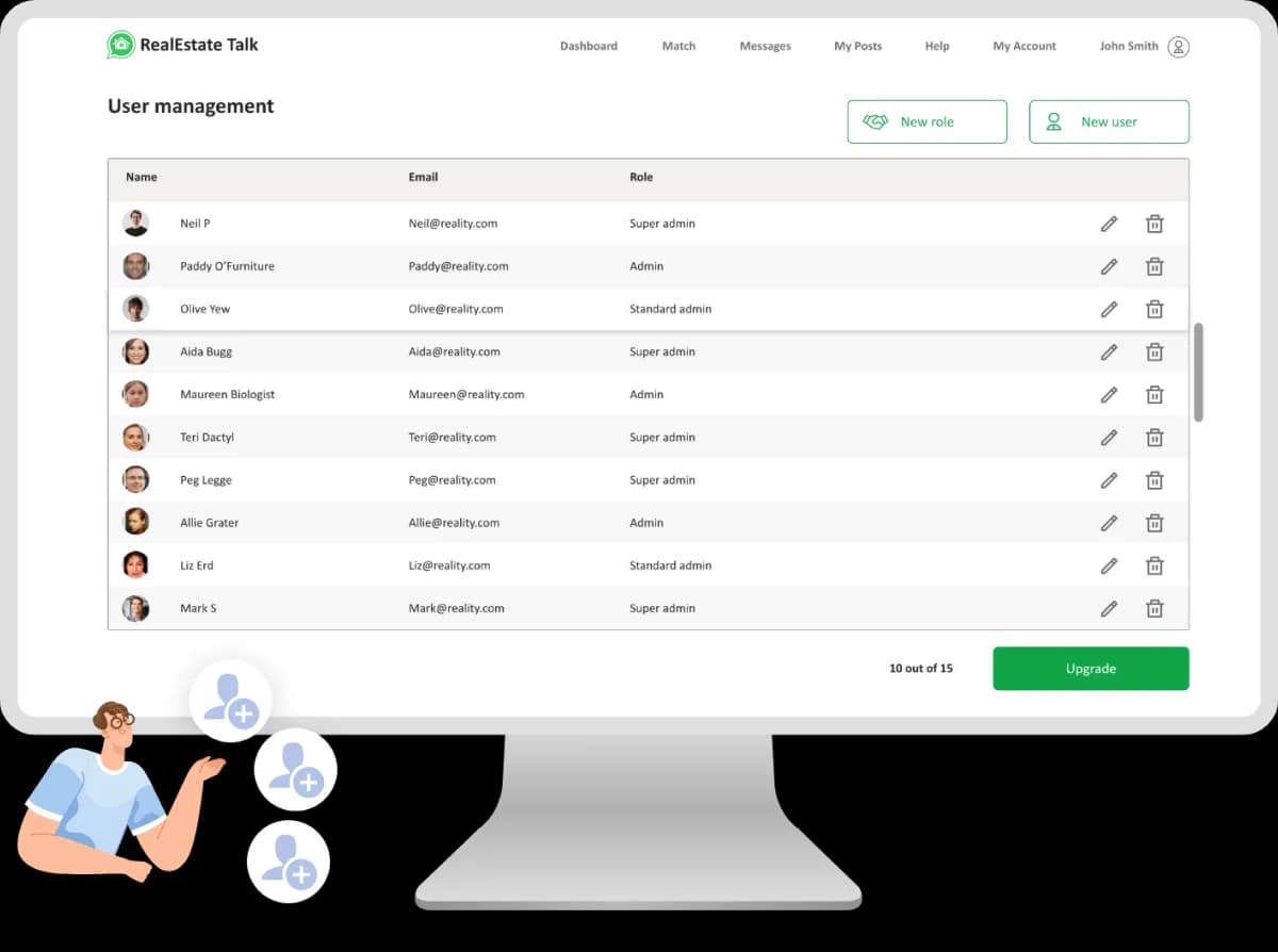 App interface showing users sharing property updates with family and friends